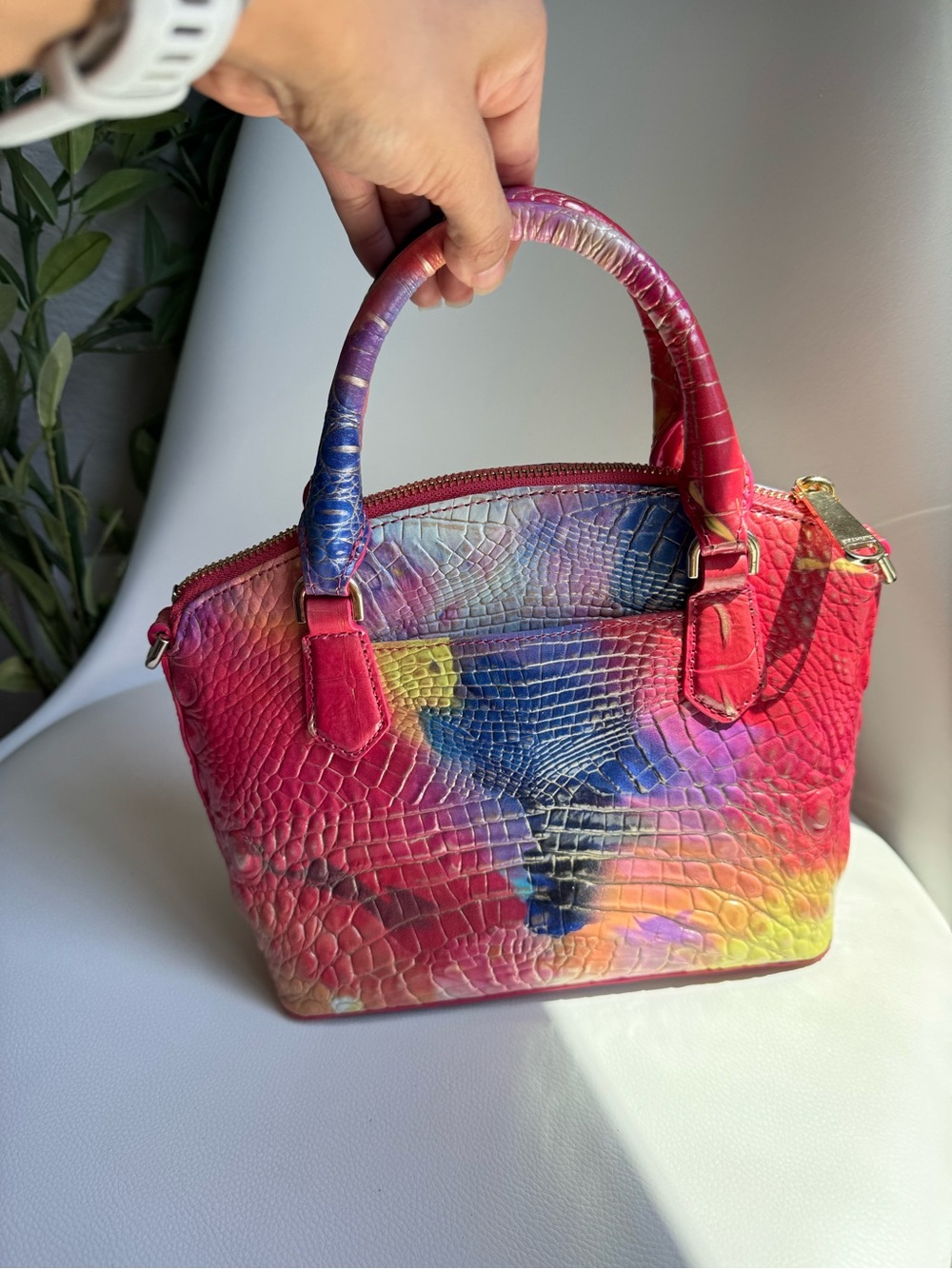 Brahmin Rainbow Croc-Embossed Satchel - Pink, Blue, Yellow, Red - Picture 7 of 13